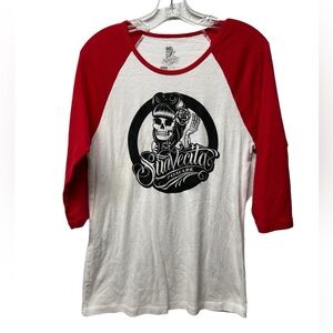Suavecito pomade OG baseball tee white/red 3/4 sleeve t-shirt unisex lady skull